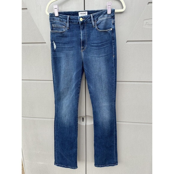 Frame Womens Le Mini Boot Denim Jeans Blondie Medium Wash Distress Boot Cut 31 - Picture 3 of 16